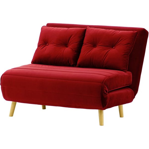 Petit canapé convertible Flic - large de 103 cm, rouge - Velluto 7, Couleur des pieds: Chêne clair