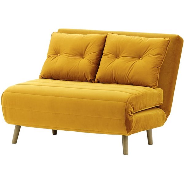 Petit canapé convertible Flic - large de 103 cm, moutarde - Velluto 8, Couleur des pieds: Noir wax