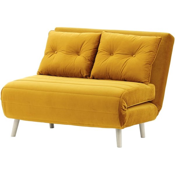 Petit canapé convertible Flic - large de 103 cm, moutarde - Velluto 8, Couleur des pieds: Blanc