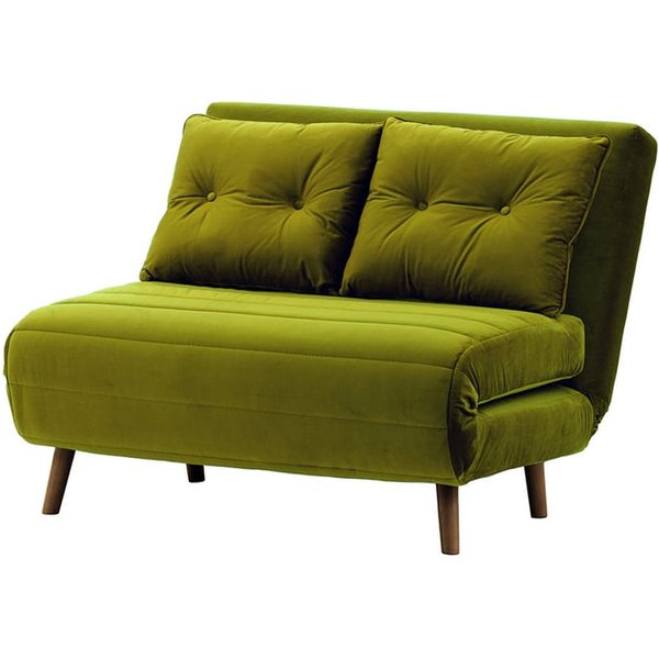 Petit canapé convertible Flic - large de 103 cm, olive - Velluto 9, Couleur des pieds: Chêne foncé