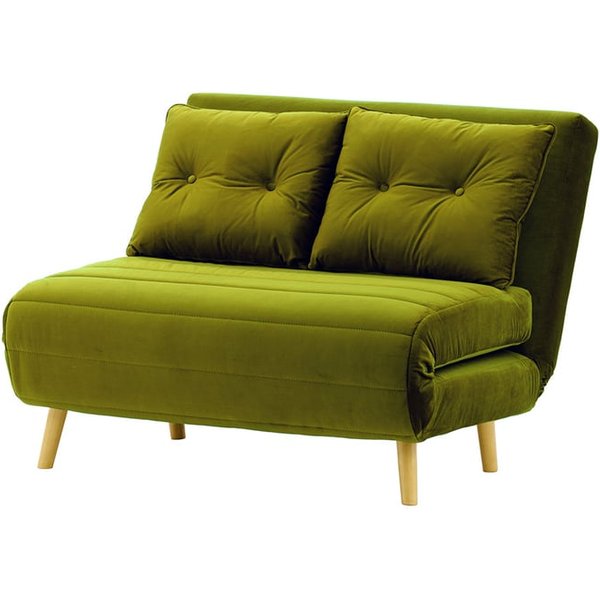 Petit canapé convertible Flic - large de 103 cm, olive - Velluto 9, Couleur des pieds: Chêne clair