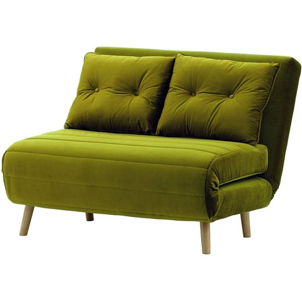 Petit canapé convertible Flic - large de 103 cm, olive - Velluto 9, Couleur des pieds: Noir wax