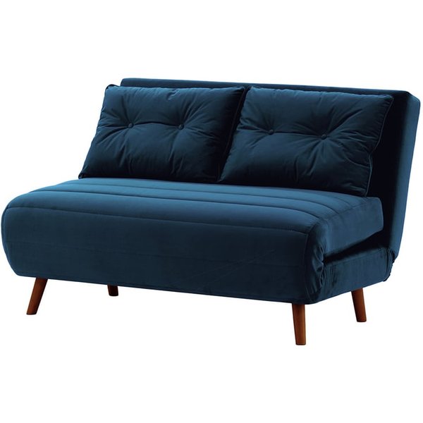 Canapé convertible deux places Flic - large de 120 cm, bleu - Velluto 11, Couleur des pieds: aveo