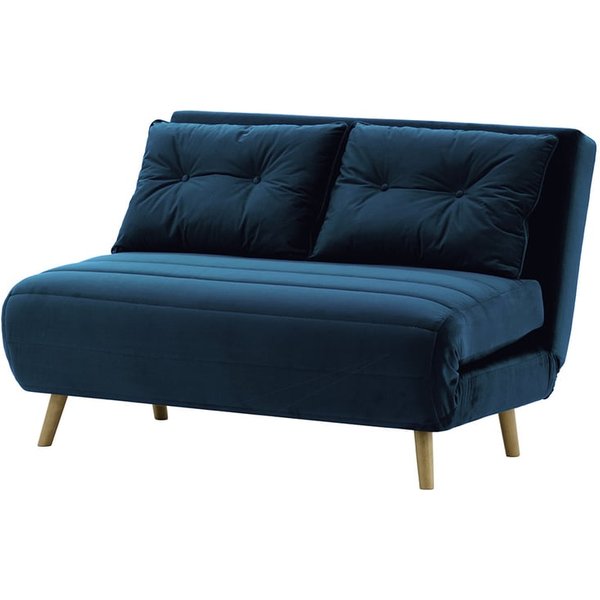 Canapé convertible deux places Flic - large de 120 cm, bleu - Velluto 11, Couleur des pieds: Noir wax