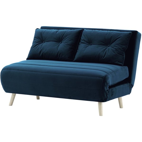 Canapé convertible deux places Flic - large de 120 cm, bleu - Velluto 11, Couleur des pieds: Blanc