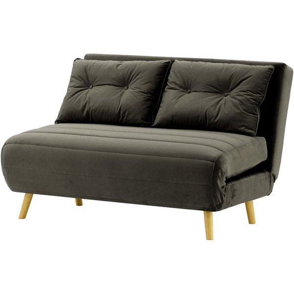 Canapé convertible deux places Flic - large de 120 cm, graphite - Velluto 19, Couleur des pieds: Chêne clair