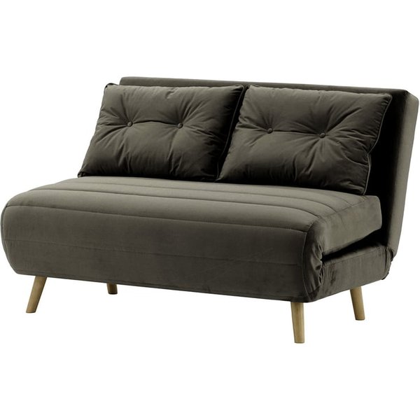 Canapé convertible deux places Flic - large de 120 cm, graphite - Velluto 19, Couleur des pieds: Noir wax