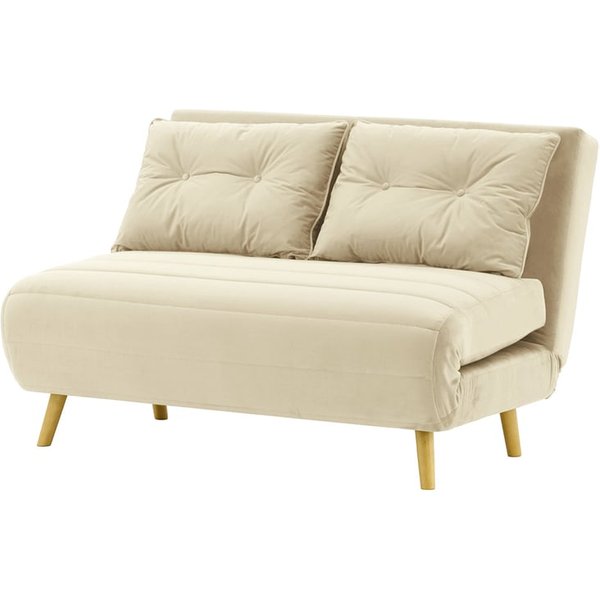 Canapé convertible deux places Flic - large de 120 cm, beige clair - Velluto 2, Couleur des pieds: Chêne clair