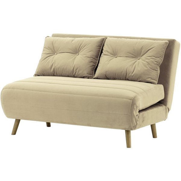 Canapé convertible deux places Flic - large de 120 cm, beige - Velluto 3, Couleur des pieds: Noir wax