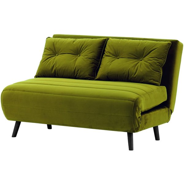Canapé convertible deux places Flic - large de 120 cm, olive - Velluto 9, Couleur des pieds: Noir