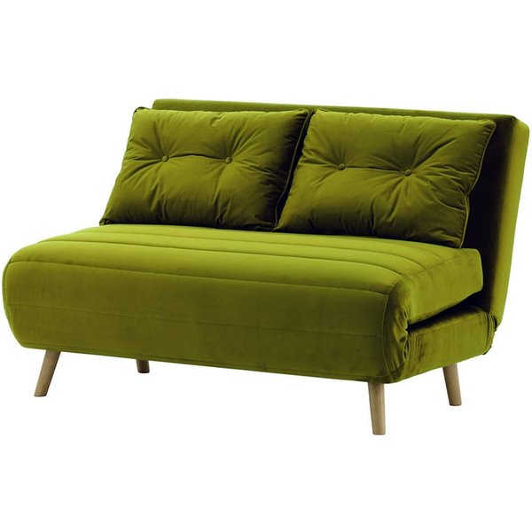 Canapé convertible deux places Flic - large de 120 cm, olive - Velluto 9, Couleur des pieds: Noir wax
