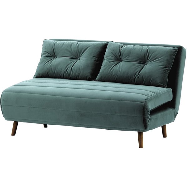 Canapé convertible 2,5 places Flic - large de 142 cm, bleu - Velluto 12, Couleur des pieds: Chêne foncé