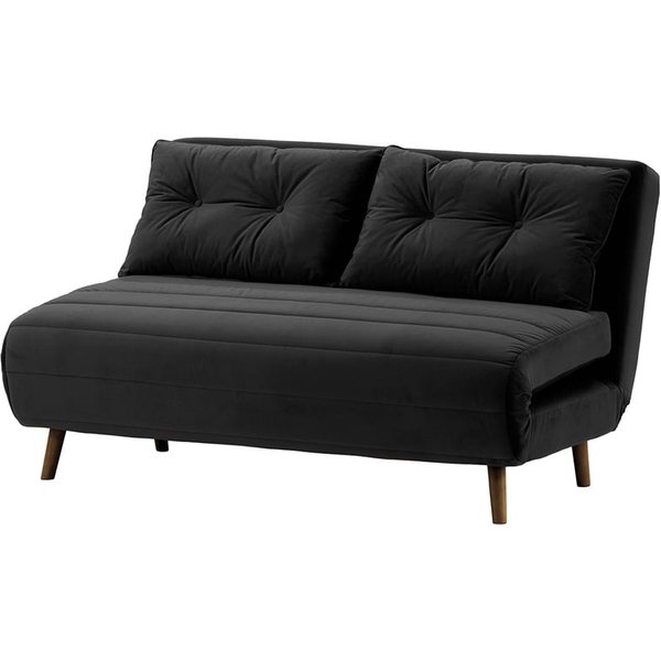 Canapé convertible 2,5 places Flic - large de 142 cm, noir - Velluto 20, Couleur des pieds: Chêne foncé