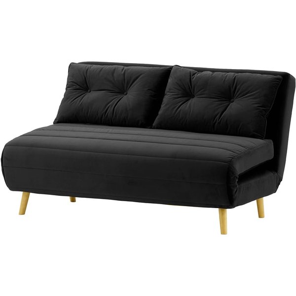 Canapé convertible 2,5 places Flic - large de 142 cm, noir - Velluto 20, Couleur des pieds: Chêne clair