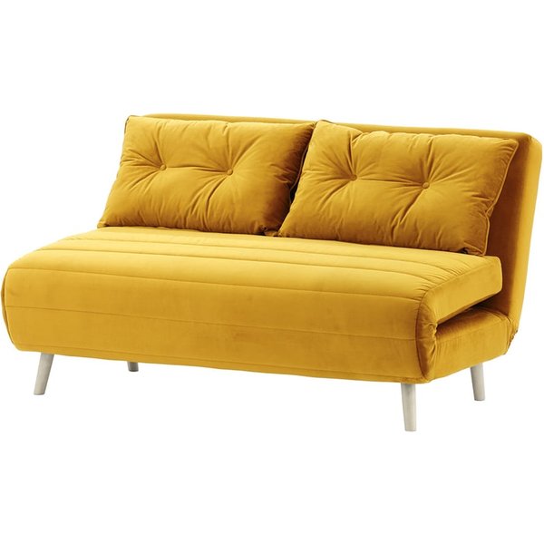 Canapé convertible 2,5 places Flic - large de 142 cm, moutarde - Velluto 8, Couleur des pieds: Blanc