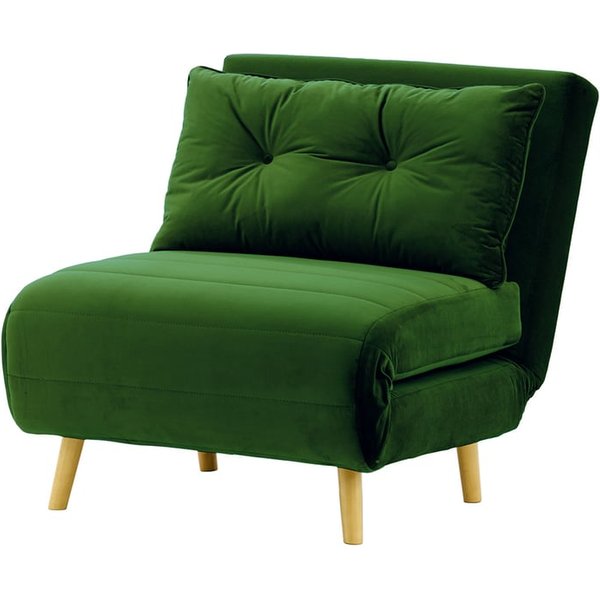 Fauteuil convertible Flic - large de 77 cm, vert foncé - Velluto 10, Couleur des pieds: Chêne clair