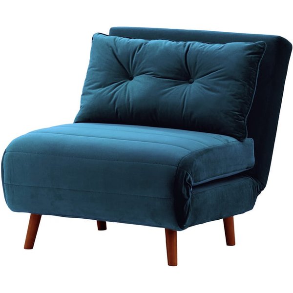 Fauteuil convertible Flic - large de 77 cm, bleu - Velluto 11, Couleur des pieds: aveo