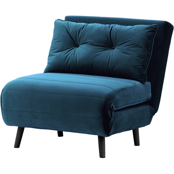 Fauteuil convertible Flic - large de 77 cm, bleu - Velluto 11, Couleur des pieds: Noir