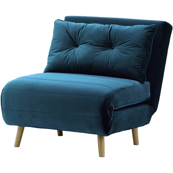 Fauteuil convertible Flic - large de 77 cm, bleu - Velluto 11, Couleur des pieds: Noir wax
