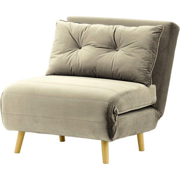 Fauteuil convertible Flic - large de 77 cm, gris éléphant - Velluto 17, Couleur des pieds: Chêne clair