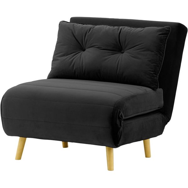 Fauteuil convertible Flic - large de 77 cm, noir - Velluto 20, Couleur des pieds: Chêne clair
