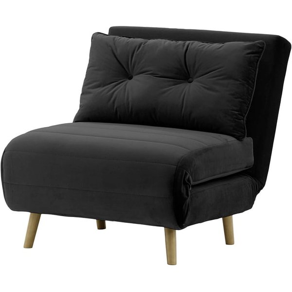 Fauteuil convertible Flic - large de 77 cm, noir - Velluto 20, Couleur des pieds: Noir wax