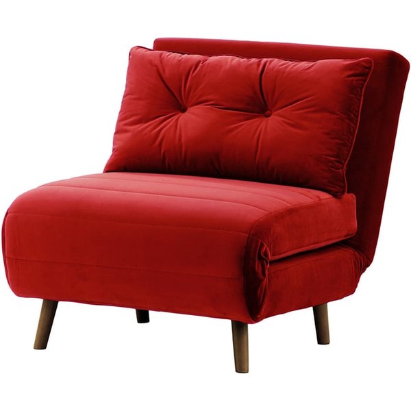 Fauteuil convertible Flic - large de 77 cm, rouge - Velluto 7, Couleur des pieds: Chêne foncé