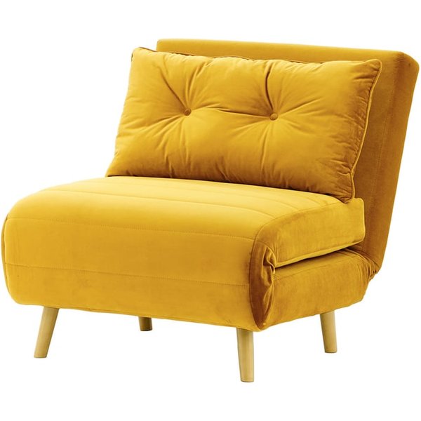 Fauteuil convertible Flic - large de 77 cm, moutarde - Velluto 8, Couleur des pieds: Chêne clair
