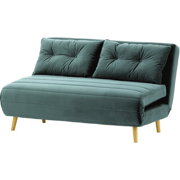 Canapé convertible 2,5 places Flic - large de 142 cm, bleu - Velluto 12, Couleur des pieds: Chêne clair