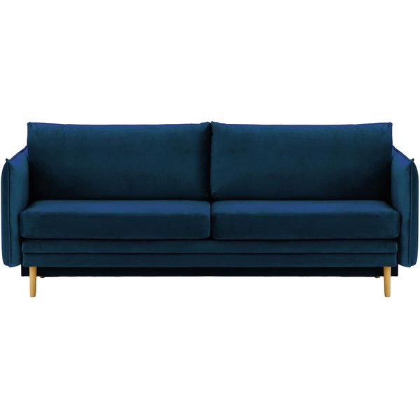 Canapé Nimbus avec fonction de couchage et coffre de rangement, bleu - Velluto 11, Couleur des pieds: Chêne clair