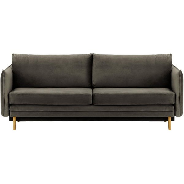 Canapé Nimbus avec fonction de couchage et coffre de rangement, graphite - Velluto 19, Couleur des pieds: Chêne clair