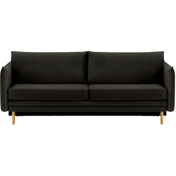Canapé Nimbus avec fonction de couchage et coffre de rangement, noir - Velluto 20, Couleur des pieds: Chêne clair