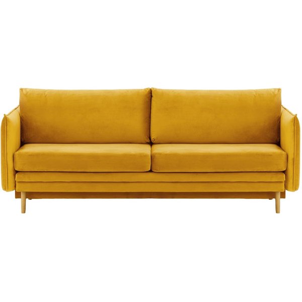Canapé Nimbus avec fonction de couchage et coffre de rangement, moutarde - Velluto 8, Couleur des pieds: Chêne clair