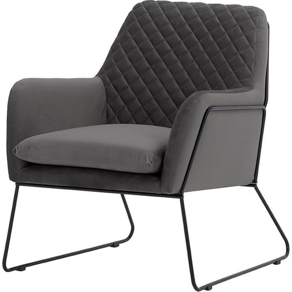 Fauteuil Foxe avec coutures, graphite - Velluto 19, Couleur des pieds: Cadre métallique noir