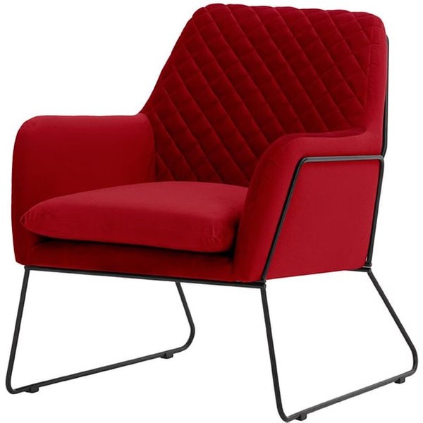 Fauteuil Foxe avec coutures, rouge - Velluto 7, Couleur des pieds: Cadre métallique noir