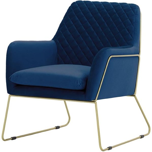 Fauteuil Foxe avec coutures, bleu - Velluto 11, Couleur des pieds: Cadre métallique doré