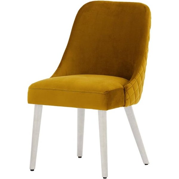 Chaise avec coutures Albion, moutarde - Velluto 8, Couleur des pieds: Blanc