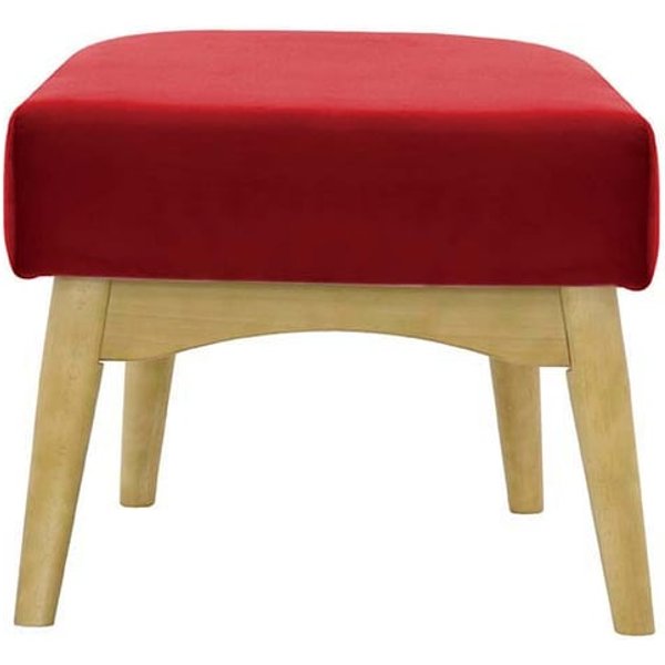 Repose-pied Hollis, rouge - Velluto 7, Couleur des pieds: Chêne clair