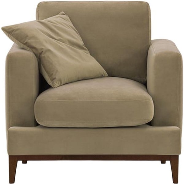 Fauteuil Covex Wood, beige - Velluto 3, Couleur des pieds: Chêne foncé