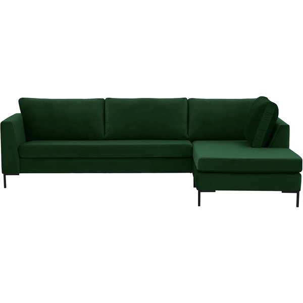 Canapé d’angle droit Gosena, vert foncé - Velluto 10, Couleur des pieds: Métal noir
