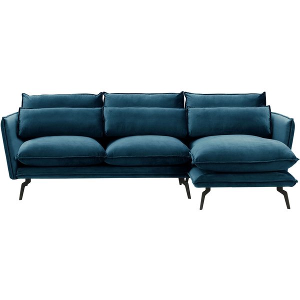 Canapé d’angle droit Layla, Velluto 36 - Bleu paon
