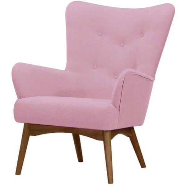Fauteuil à oreilles Savano, Violet - Baku 16, Couleur des pieds: Chêne foncé