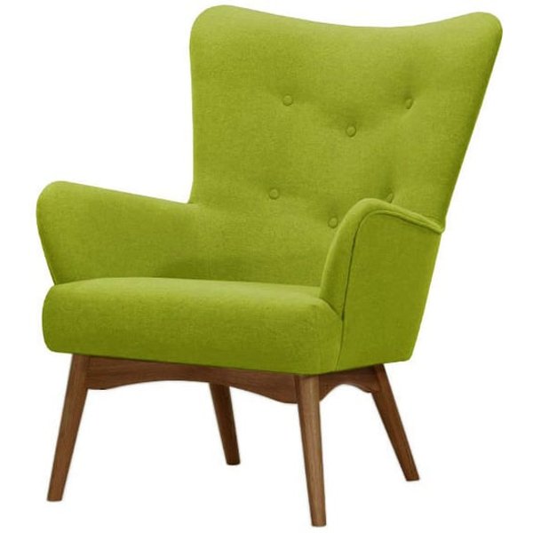Fauteuil à oreilles Savano, vert citron - Baku 7, Couleur des pieds: Chêne foncé