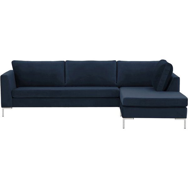 Canapé d’angle droit Gosena, bleu - Velluto 11, Couleur des pieds: Métal chromé