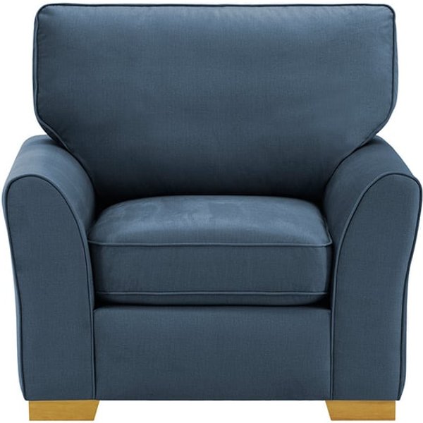 Fauteuil Serena, bleu marin délavé - Fancy 79, Couleur des pieds: Chêne clair