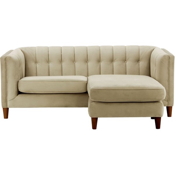 Canapé d’angle réversible Sodre, beige - Velluto 3, Couleur des pieds: Chêne foncé