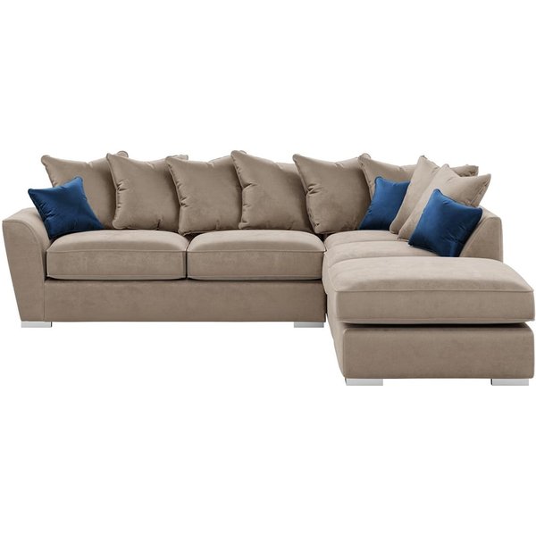 Canapé d’angle droit à coussins Majestic, beige - velluto 3/ bleu - Velluto 11