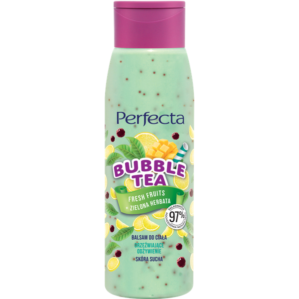 Perfecta Bubble Tea Fresh Fruits + Zielona Herbata Balsam do ciała z masłem shea i olejem migdałowym 400 ml
