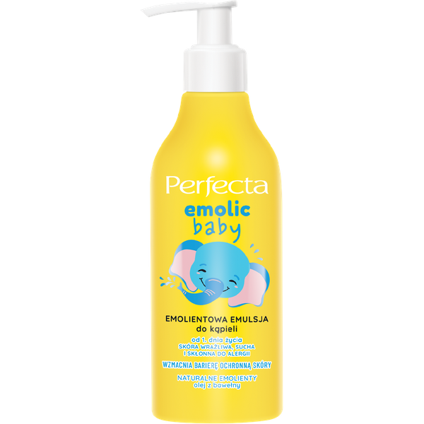 Perfecta Emolic Baby emolientowa emulsja do kąpieli dla dzieci i niemowląt z olejem bawełnianym, canola i sojowym 240 ml