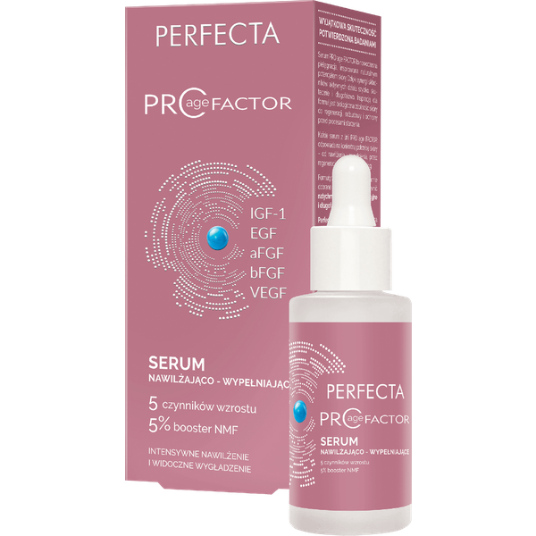 Perfecta Pro Age Factor Serum nawilżająco-wypełniające z 5 bioaktywnymi czynnikami wzrostu i Booster NMF 30 ml